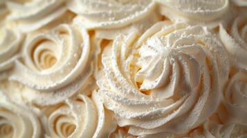 AI generated Minimalist image capturing the delicate swirls of whipped cream atop a delectable pastry photo