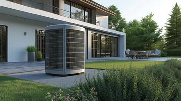 AI generated Heat pump located near a contemporary residence photo