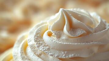 AI generated Minimalist image capturing the delicate swirls of whipped cream atop a delectable pastry photo