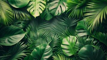 AI generated Calm and tranquil setting with scattered tropical leaves photo