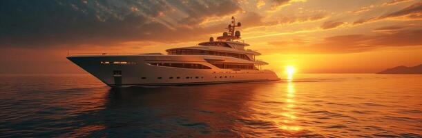 AI generated luxury yacht sailing in the ocean at sunset photo