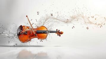 AI generated Minimalist background with a violin and floating musical notes photo