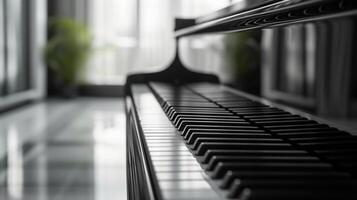 AI generated Elegant portrayal of a sleek piano, capturing its understated beauty and melodic potential photo