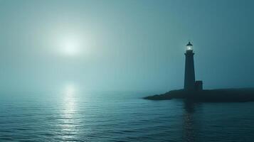 AI generated Minimalist photo highlighting the iconic silhouette of a lighthouse against the expansive ocean