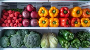 AI generated Simple yet elegant image capturing the orderly arrangement of fruits and veggies photo