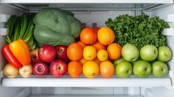 AI generated Simple yet elegant image capturing the orderly arrangement of fruits and veggies photo