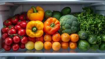 AI generated Simple yet elegant image capturing the orderly arrangement of fruits and veggies photo