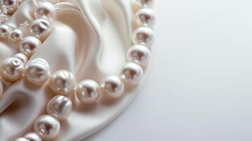 AI generated Minimalist background adorned with delicate pearl beads, exuding sophistication and refinement photo