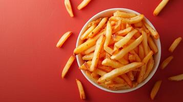 AI generated Simple composition showcasing a serving of perfectly cooked French fries with minimal adornment photo