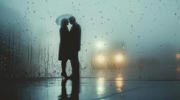 AI generated Subtle yet powerful photo capturing the tender affection between a couple during a light rain