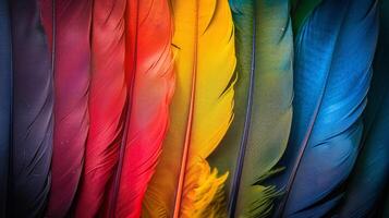 AI generated Simple yet mesmerizing image showcasing a myriad of colorful feathers photo