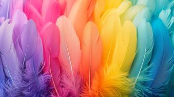 AI generated Simple yet mesmerizing image showcasing a myriad of colorful feathers photo