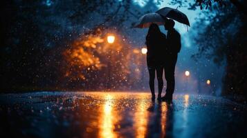 AI generated Subtle yet powerful photo capturing the tender affection between a couple during a light rain