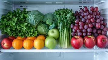 AI generated Minimalist composition capturing the beauty of nature's bounty within the confines of a fridge photo