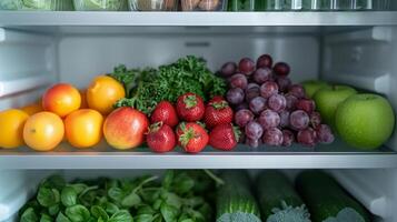 AI generated Minimalist composition capturing the beauty of nature's bounty within the confines of a fridge photo