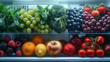 AI generated Minimalist composition capturing the beauty of nature's bounty within the confines of a fridge photo