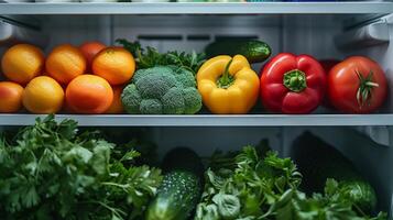 AI generated Minimalist composition capturing the beauty of nature's bounty within the confines of a fridge photo