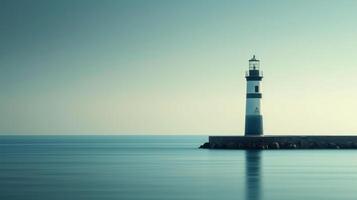 ai generado minimalista capturar de un faro en pie alto en contra el tranquilo mar fondo foto