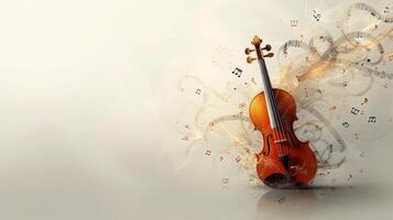 AI generated Minimalist backdrop adorned with a violin and floating musical notes photo