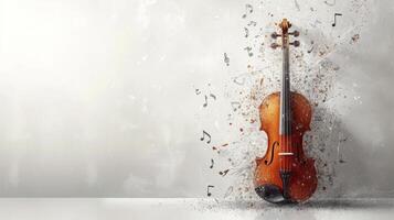 AI generated Minimalist backdrop adorned with a violin and floating musical notes photo