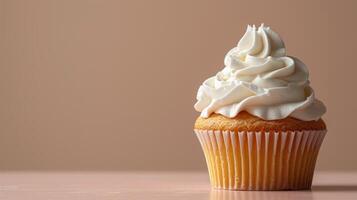 AI generated Clean and minimalist shot evoking a feeling of serenity with a pastry and fluffy whipped topping photo