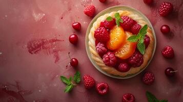 AI generated Minimalist photo evoking a sense of harmony through the combination of pastry and fruit
