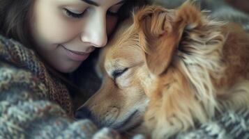 AI generated Simple yet heartwarming composition capturing the bond between a person and their beloved fluffy pet. photo