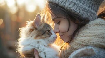 AI generated Simple yet heartwarming composition capturing the bond between a person and their beloved fluffy pet. photo