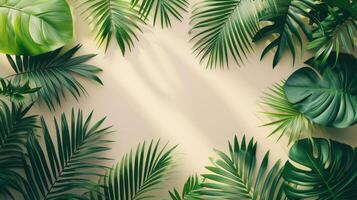 AI generated Delicate tropical leaves scattered across a minimalist backdrop, photo