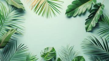 AI generated Delicate tropical leaves scattered across a minimalist backdrop, photo