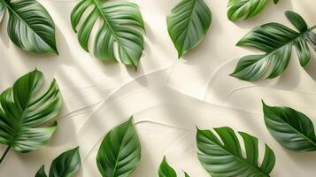 AI generated Delicate tropical leaves scattered across a minimalist backdrop, photo