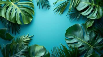 AI generated Delicate tropical leaves scattered across a minimalist backdrop, photo