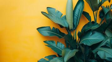 AI generated Simple yet captivating backdrop adorned with vibrant tropical leaves photo