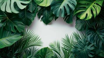AI generated Simple yet captivating backdrop adorned with vibrant tropical leaves photo