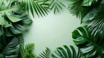 AI generated Simple yet captivating backdrop adorned with vibrant tropical leaves photo