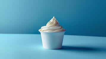 AI generated Clean and refreshing portrayal of a yogurt cup, inviting and soothing to the senses photo