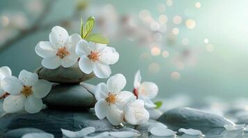 AI generated Zen-like atmosphere created by minimalist floral elements, promoting relaxation and inner harmony photo