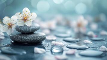 AI generated Zen-like atmosphere created by minimalist floral elements, promoting relaxation and inner harmony photo