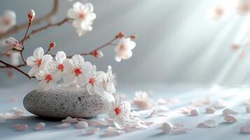 AI generated Zen-like atmosphere created by minimalist floral elements, promoting relaxation and inner harmony photo