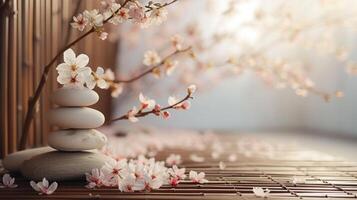AI generated Zen-like atmosphere created by minimalist floral elements, promoting relaxation and inner harmony photo