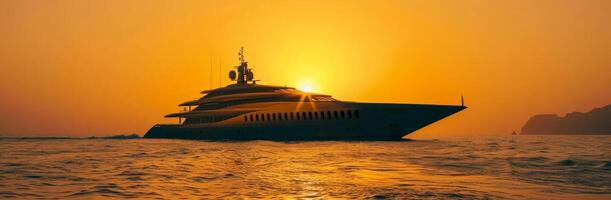 AI generated yacht at sunset in the mediterranean photo