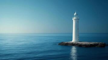 AI generated Minimalist shot symbolizing hope and guidance, with a lighthouse overlooking the calm waters photo