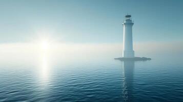 AI generated Minimalist shot symbolizing hope and guidance, with a lighthouse overlooking the calm waters photo