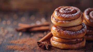 ai generado subestimado Disparo capturar el sensorial deleite de infusión de canela Pastelería trata foto