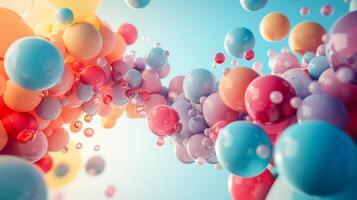 AI generated Simple yet captivating backdrop adorned with cascading multicolored balloons photo