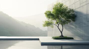 AI generated Clean and understated photo depicting a minimalist garden designed for reflection and tranquility