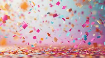 AI generated Minimalist backdrop enhanced by a cascade of vibrant confetti, adding energy and movement to the composition photo