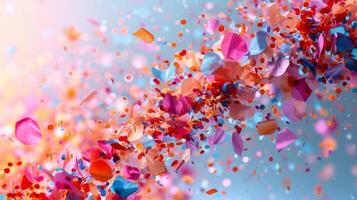 AI generated Minimalist backdrop enhanced by a cascade of vibrant confetti, adding energy and movement to the composition photo