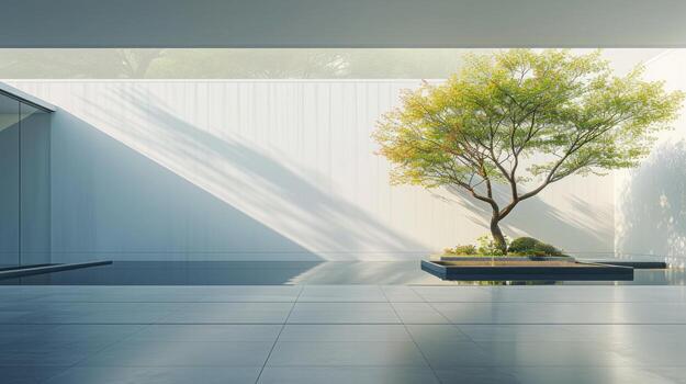 AI generated Clean and understated photo depicting a minimalist garden designed for reflection and tranquility