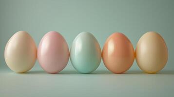 AI generated Simple photo featuring pastel-colored eggs arranged delicately on a clean background for greeting cards